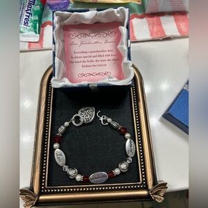 Grandmother Love Silver & Red Beaded Bracelet